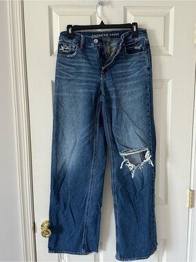 American Eagle Outfitters Straight-Leg Distressed Blue Jeans